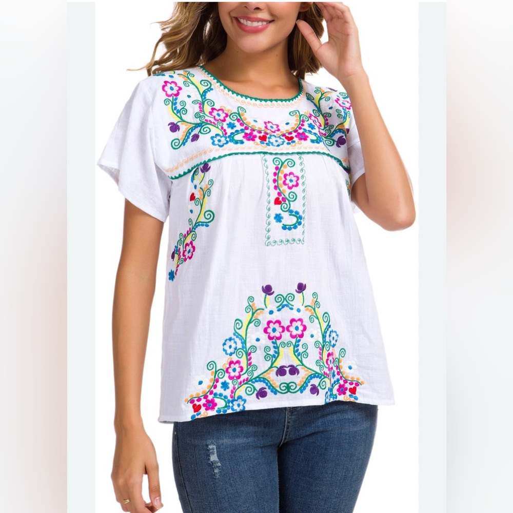 YZXDORWJ Women's Embroidered Mexican Peasant Blouse Mexico Summer Shirt